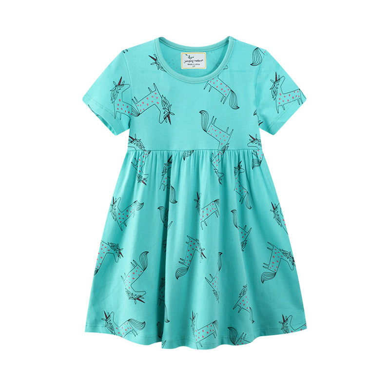 Summer Kid Girl Unicorn Print Dress Wholesale 77572707