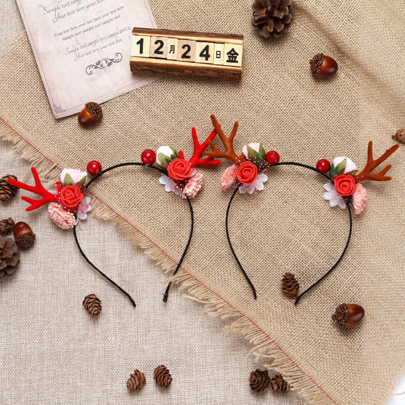 Sweet Girl Christmas Floral Antlers Headband Wholesale 86025940