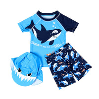 Load image into Gallery viewer, Three Pieces Little Boy Swimwear Set Sharp Print Top &amp; Shorts &amp; Hat Wholesale 71072851
