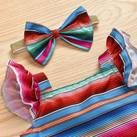 Load image into Gallery viewer, Three Pieces Little Girl Colorful Stripe Outfit Crop Top + High Low Hem Shorts + Headband Wholesale 38082840
