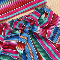 Load image into Gallery viewer, Three Pieces Little Girl Colorful Stripe Outfit Crop Top + High Low Hem Shorts + Headband Wholesale 38082840
