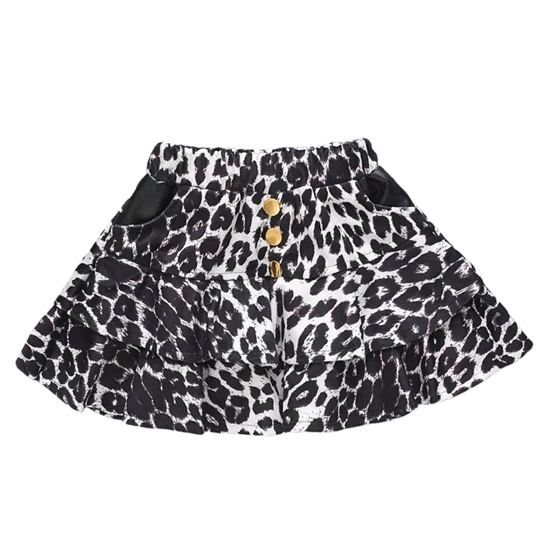 Toddler Girl Button Decor Leopard Print Skirt Wholesale 40725412