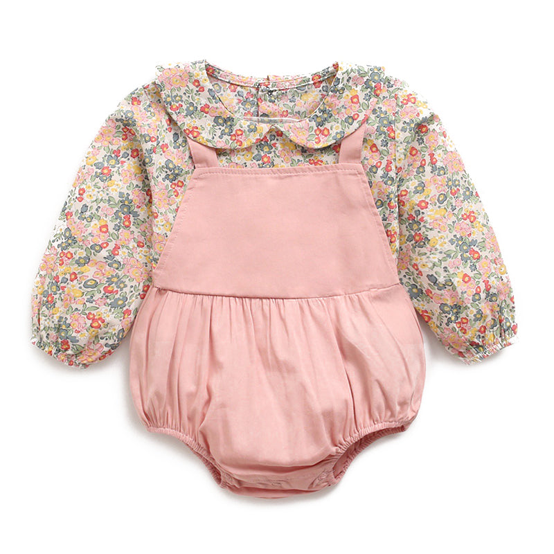 Toddler Girl Fake Two Piece Flower Print Bodysuit Wholesale 96277264