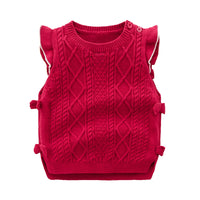 Load image into Gallery viewer, Toddler Girl Ruffle Trim Red Knitted Vest Wholesale 22235574
