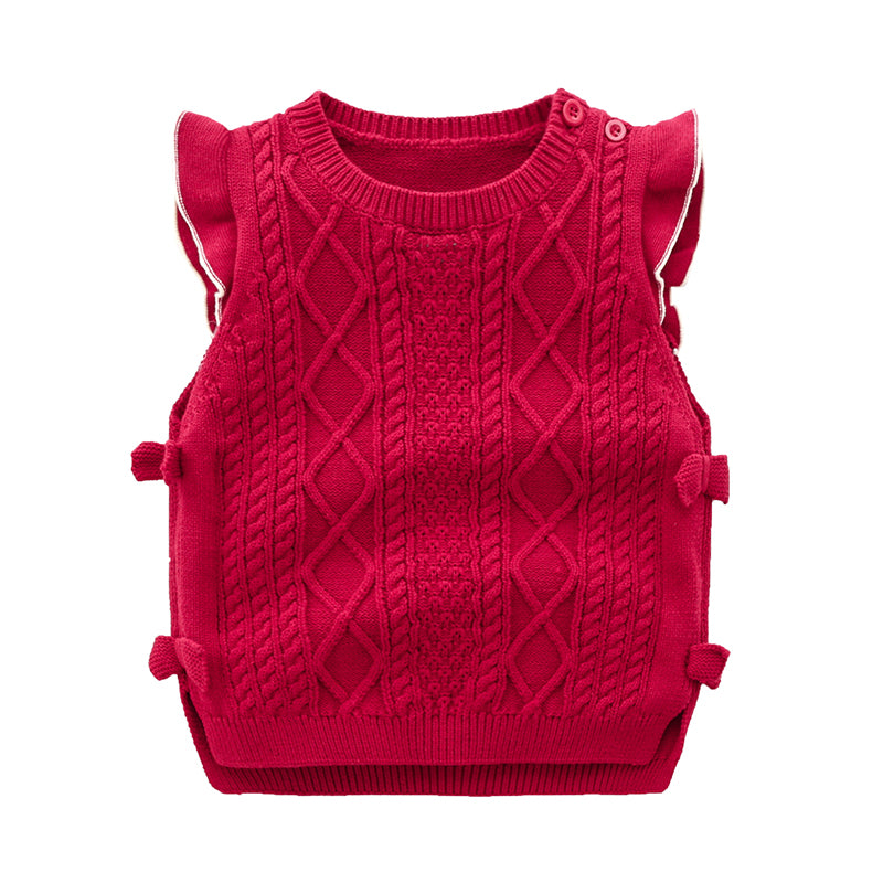 Toddler Girl Ruffle Trim Red Knitted Vest Wholesale 22235574