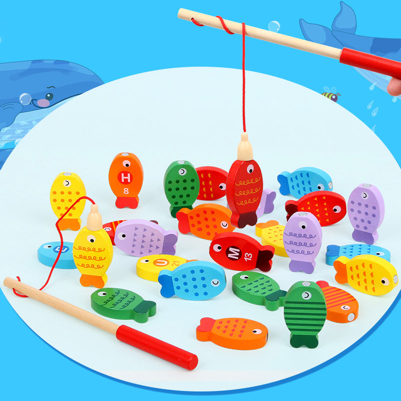 Toddler Kid Magnetic Alphabet and Number Fish Catching Wooden Educational Toy Wholesale 96713766