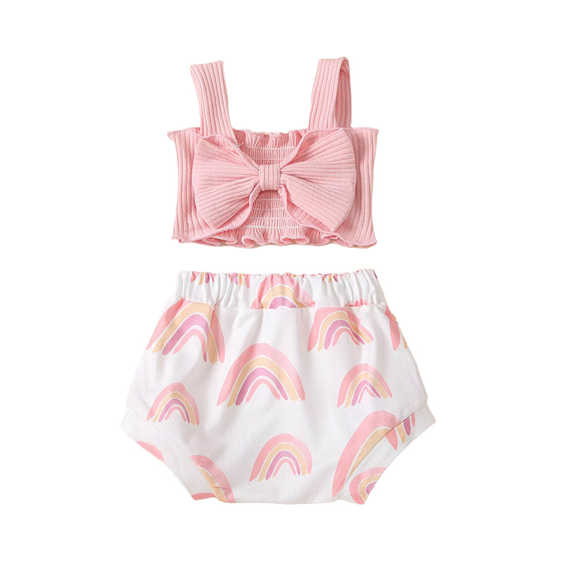 Two-Piece Baby Toddler Bow Cami Top With Sun Print Shorts Set Wholesale 86182716