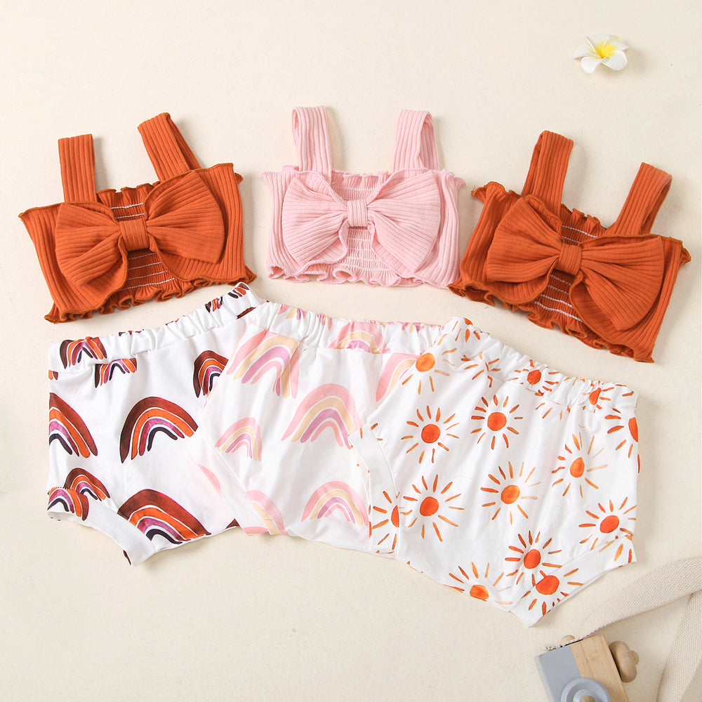 Two-Piece Baby Toddler Bow Cami Top With Sun Print Shorts Set Wholesale 86182716