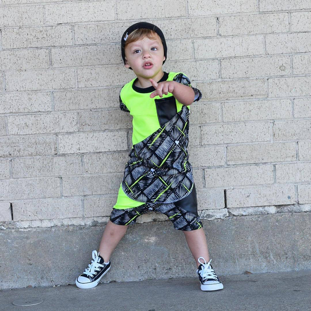 Two-Piece Contrast Color Boy Set Top Matching Shorts Wholesale 46072516