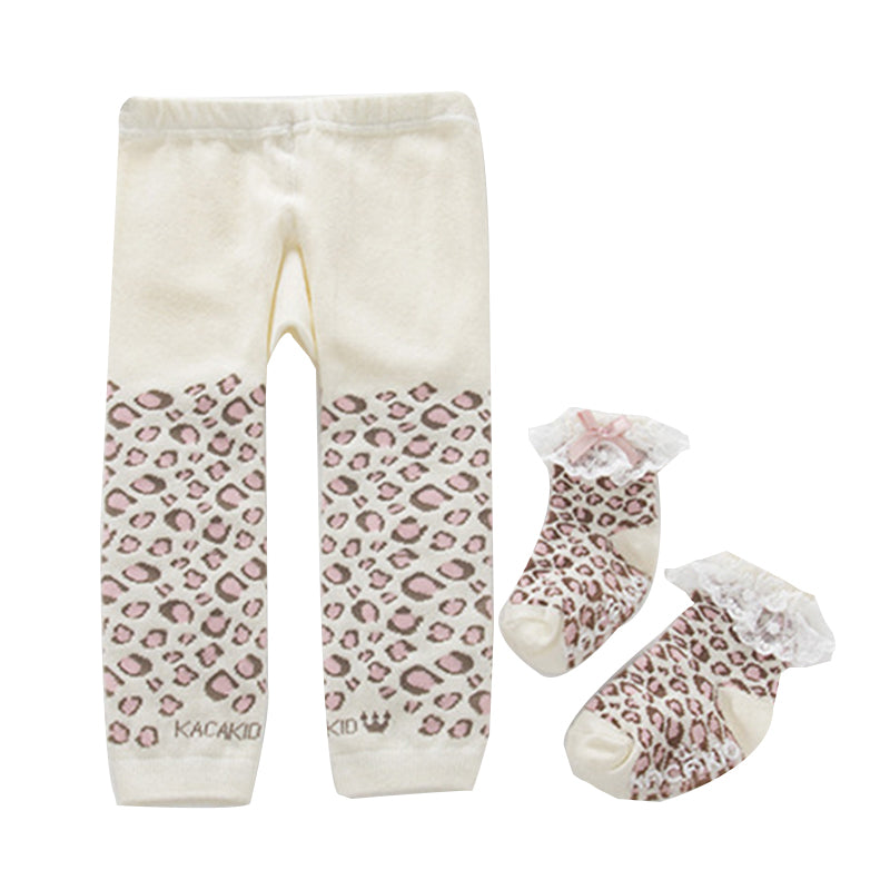 Two-piece Toddler Girl Leopard Print Pants and Socks Set Wholesale 03033709