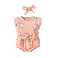Load image into Gallery viewer, Two Pieces Baby Girl Butterfly Print Muslin Bodysuit With Headband Wholesale 34142214
