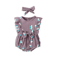 Load image into Gallery viewer, Two Pieces Baby Girl Butterfly Print Muslin Bodysuit With Headband Wholesale 34142214
