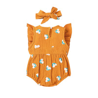 Load image into Gallery viewer, Two Pieces Baby Girl Butterfly Print Muslin Bodysuit With Headband Wholesale 34142214
