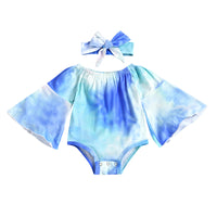 Load image into Gallery viewer, Two Pieces Baby Girl Flared Sleeve Tie Dye Off Shoulder Bodysuit And Headband  Wholesale 47814631

