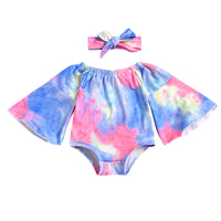 Load image into Gallery viewer, Two Pieces Baby Girl Flared Sleeve Tie Dye Off Shoulder Bodysuit And Headband  Wholesale 47814631

