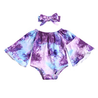 Load image into Gallery viewer, Two Pieces Baby Girl Flared Sleeve Tie Dye Off Shoulder Bodysuit And Headband  Wholesale 47814631
