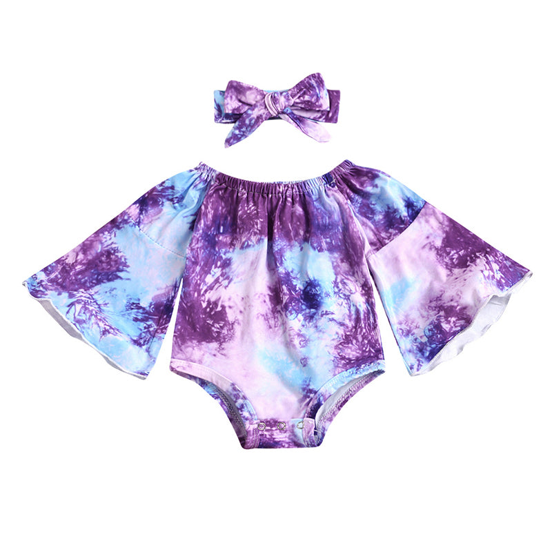 Two Pieces Baby Girl Flared Sleeve Tie Dye Off Shoulder Bodysuit And Headband  Wholesale 47814631