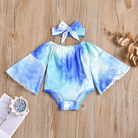 Load image into Gallery viewer, Two Pieces Baby Girl Flared Sleeve Tie Dye Off Shoulder Bodysuit And Headband  Wholesale 47814631
