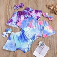 Load image into Gallery viewer, Two Pieces Baby Girl Flared Sleeve Tie Dye Off Shoulder Bodysuit And Headband  Wholesale 47814631
