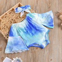 Load image into Gallery viewer, Two Pieces Baby Girl Flared Sleeve Tie Dye Off Shoulder Bodysuit And Headband  Wholesale 47814631
