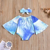 Load image into Gallery viewer, Two Pieces Baby Girl Flared Sleeve Tie Dye Off Shoulder Bodysuit And Headband  Wholesale 47814631
