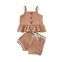 Load image into Gallery viewer, Two Pieces Baby Girl Plain Ruffled Hem Camisole Matching Shorts Ribbed Set Wholesale 36682799
