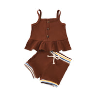 Load image into Gallery viewer, Two Pieces Baby Girl Plain Ruffled Hem Camisole Matching Shorts Ribbed Set Wholesale 36682799
