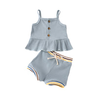 Load image into Gallery viewer, Two Pieces Baby Girl Plain Ruffled Hem Camisole Matching Shorts Ribbed Set Wholesale 36682799

