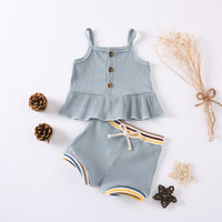 Load image into Gallery viewer, Two Pieces Baby Girl Plain Ruffled Hem Camisole Matching Shorts Ribbed Set Wholesale 36682799
