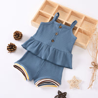 Load image into Gallery viewer, Two Pieces Baby Girl Plain Ruffled Hem Camisole Matching Shorts Ribbed Set Wholesale 36682799
