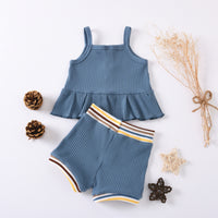 Load image into Gallery viewer, Two Pieces Baby Girl Plain Ruffled Hem Camisole Matching Shorts Ribbed Set Wholesale 36682799

