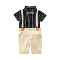 Load image into Gallery viewer, Two Pieces Baby Toddler Boy Bow Tie Stripe Shirt With Suspender Shorts Outfit Wholesale 39572351
