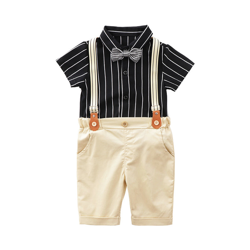 Two Pieces Baby Toddler Boy Bow Tie Stripe Shirt With Suspender Shorts Outfit Wholesale 39572351