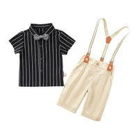 Load image into Gallery viewer, Two Pieces Baby Toddler Boy Bow Tie Stripe Shirt With Suspender Shorts Outfit Wholesale 39572351
