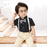 Load image into Gallery viewer, Two Pieces Baby Toddler Boy Bow Tie Stripe Shirt With Suspender Shorts Outfit Wholesale 39572351
