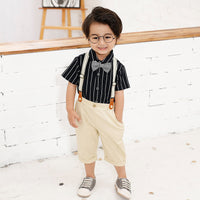 Load image into Gallery viewer, Two Pieces Baby Toddler Boy Bow Tie Stripe Shirt With Suspender Shorts Outfit Wholesale 39572351
