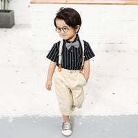 Load image into Gallery viewer, Two Pieces Baby Toddler Boy Bow Tie Stripe Shirt With Suspender Shorts Outfit Wholesale 39572351
