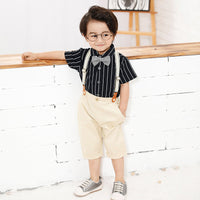 Load image into Gallery viewer, Two Pieces Baby Toddler Boy Bow Tie Stripe Shirt With Suspender Shorts Outfit Wholesale 39572351
