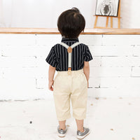 Load image into Gallery viewer, Two Pieces Baby Toddler Boy Bow Tie Stripe Shirt With Suspender Shorts Outfit Wholesale 39572351
