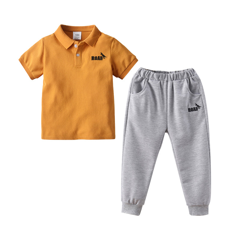 Two Pieces Boy Roar Pattern Set Polo Shirt Matching Trousers Wholesale 90452093