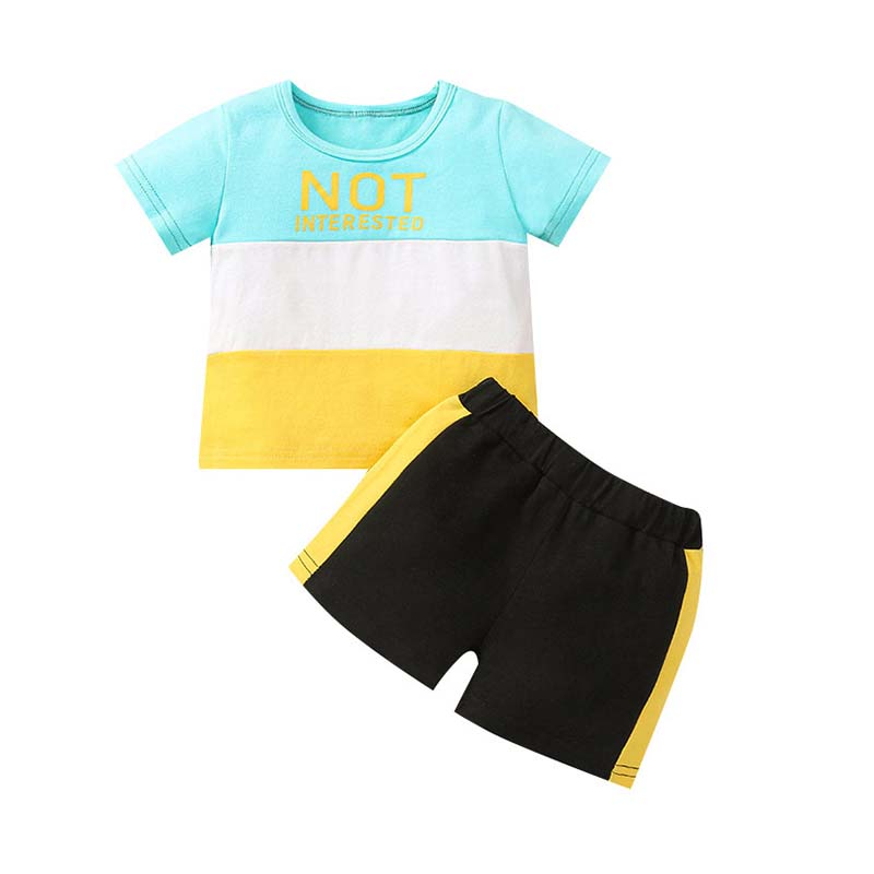 Two Pieces Infant Boy Hit Color Set Not Interested Print Top And Shorts Wholesale 85362664