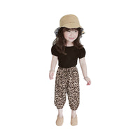 Load image into Gallery viewer, Two Pieces Kid Girl Backless Black Top &amp; Leopard Print Bloomers Set Wholesale 11921975

