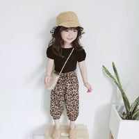 Load image into Gallery viewer, Two Pieces Kid Girl Backless Black Top &amp; Leopard Print Bloomers Set Wholesale 11921975
