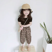 Load image into Gallery viewer, Two Pieces Kid Girl Backless Black Top &amp; Leopard Print Bloomers Set Wholesale 11921975
