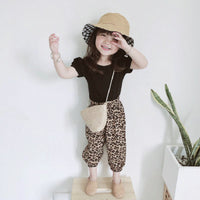 Load image into Gallery viewer, Two Pieces Kid Girl Backless Black Top &amp; Leopard Print Bloomers Set Wholesale 11921975
