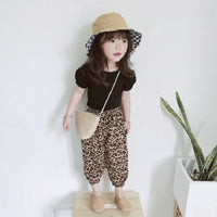 Load image into Gallery viewer, Two Pieces Kid Girl Backless Black Top &amp; Leopard Print Bloomers Set Wholesale 11921975
