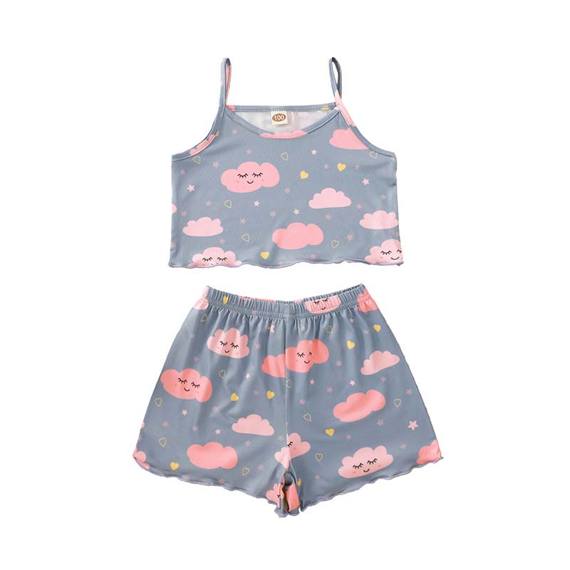 Two Pieces Kid Girl Cloudy Print Set Cami Top With Shorts Wholesale 88002924