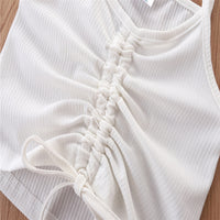 Load image into Gallery viewer, Two Pieces Kid Girl Drawstring Cami Top With Irregular Hem Denim Skirt Set Wholesale 48872631
