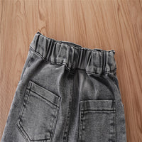 Load image into Gallery viewer, Two Pieces Kid Girl Drawstring Cami Top With Irregular Hem Denim Skirt Set Wholesale 48872631
