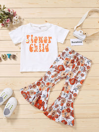 Load image into Gallery viewer, Two Pieces Kid Girl Flower Child Top &amp; Flared Pants Set Wholesale 02053034

